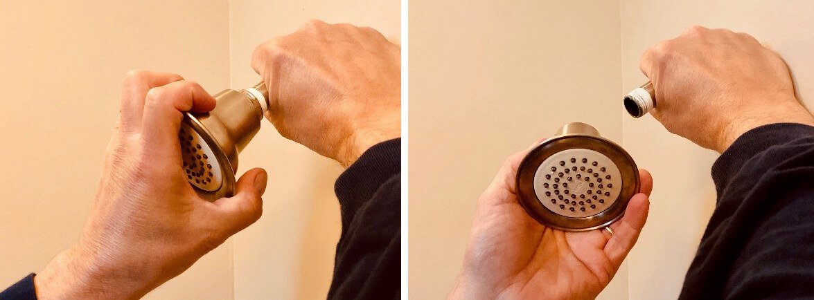 Remove shower head for cleaning.