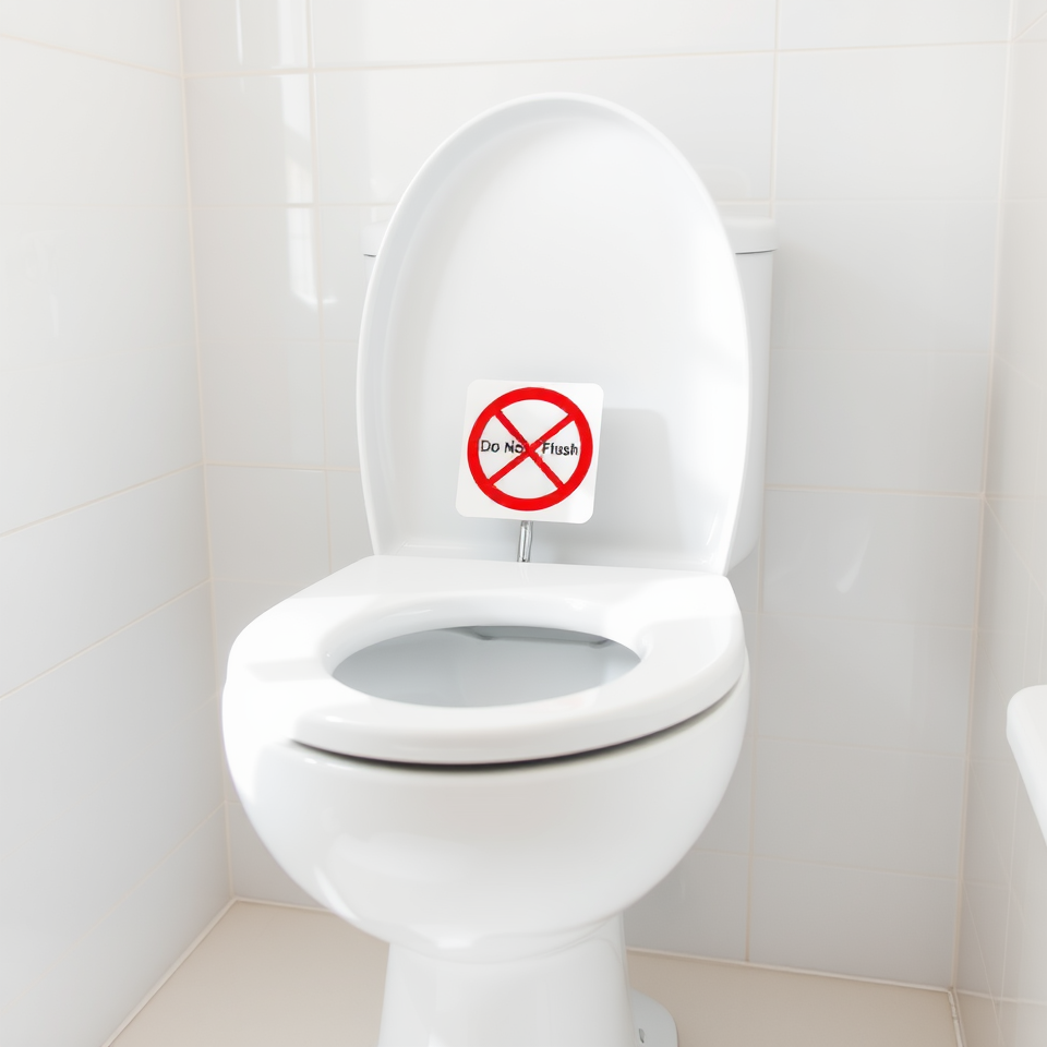 Here are the images of a clean toilet with a _Do Not Flush_ sign. The design captures the modern bathroom aesthetic with attention to detail and lighting. Enjoy the visuals!